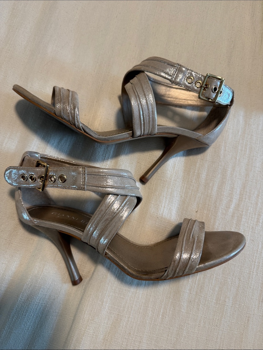 Gianni Bini Metallic Silver Strappy Slingback Heels